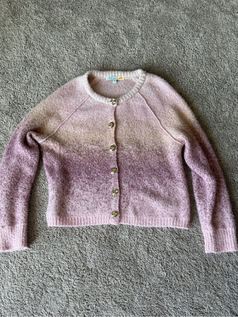 C&C California Ombre Pink Crewneck gold Button soft fuzzy classy preppy Cardigan